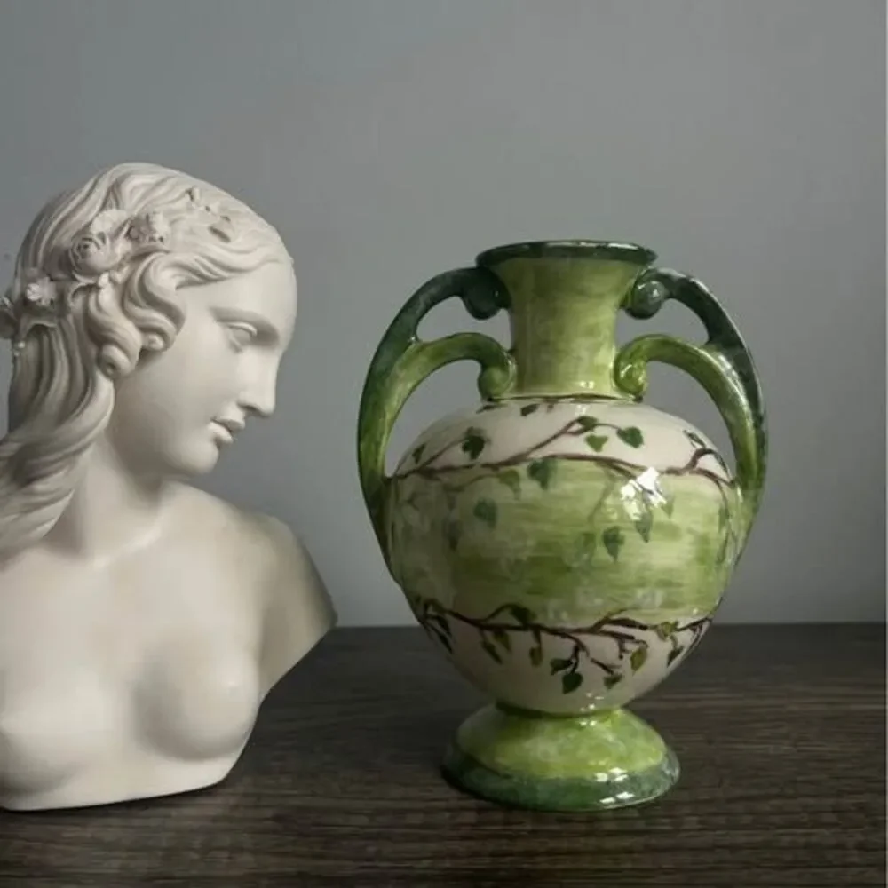 Vintage Green and White Studio Pottery Vase